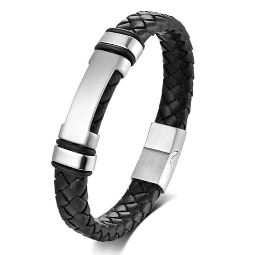 fycouyee Mode Herren Armband Leder geflochten Statement Edelstahl von fycouyee