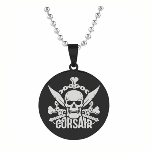 fycouyee Mode Hip Hop Herren Korsar Schiff Abzeichen Edelstahl Halskette Schädel Muster Amulett Schlüsselanhänger von fycouyee