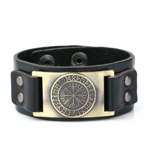 fycouyee Mode Nordic Odin Kompass Armband Ornament Breites Leder Paar Armband von fycouyee