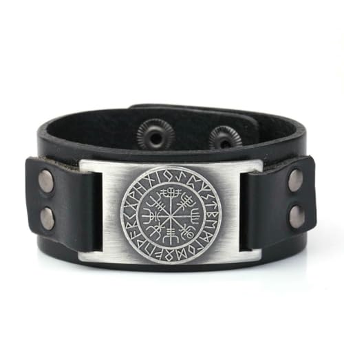 fycouyee Mode Nordic Odin Kompass Armband Ornament Breites Leder Paar Armband von fycouyee