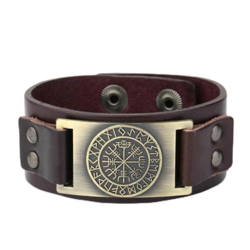 fycouyee Mode Nordic Odin Kompass Armband Ornament Breites Leder Paar Armband von fycouyee