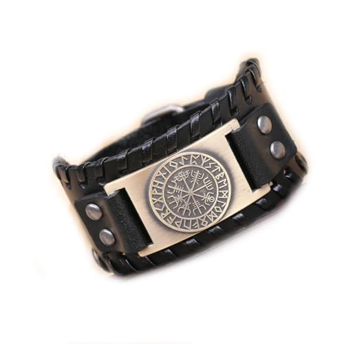 fycouyee Mode Nordic Odin Kompass Armband Ornament Breites Leder Paar Armband von fycouyee