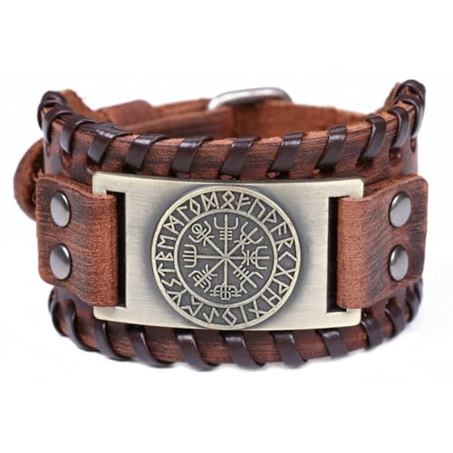 fycouyee Mode Nordic Odin Kompass Armband Ornament Breites Leder Paar Armband von fycouyee