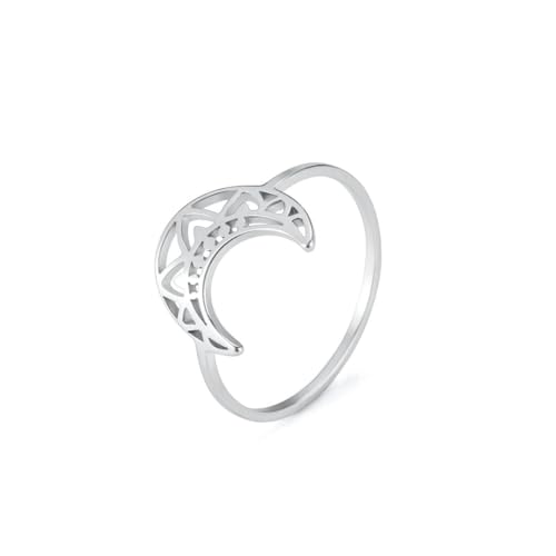 fycouyee Mode Offener Schmuck Ring Frau Geometrische Ästhetik hohler Mondring Edelstahl Ring von fycouyee