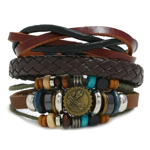 fycouyee Mode Persönlichkeit Herren Armband Vintage gewebtes mehrlagiges Rindsleder Armband von fycouyee