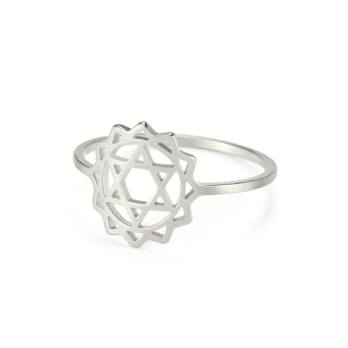 fycouyee Mode Persönlichkeit Sunburst Hexagramm Edelstahl Ring von fycouyee