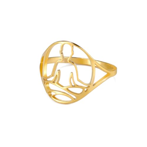fycouyee Mode Ring Geometrische Ästhetik Hohl Meditierende Frau Form Edelstahl Ring fycouyee Mode Ring Geometrische Ästhetik Hohl Meditierende Frau Form Edelstahl Ring von fycouyee