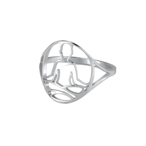 fycouyee Mode Ring Geometrische Ästhetik Hohl Meditierende Frau Form Edelstahl Ring fycouyee Mode Ring Geometrische Ästhetik Hohl Meditierende Frau Form Edelstahl Ring von fycouyee