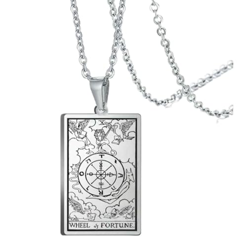 fycouyee Mode Vintage Muster Tarot Halskette Edelstahl Männer und Frauen quadratische Anhänger Stahl Halskette von fycouyee