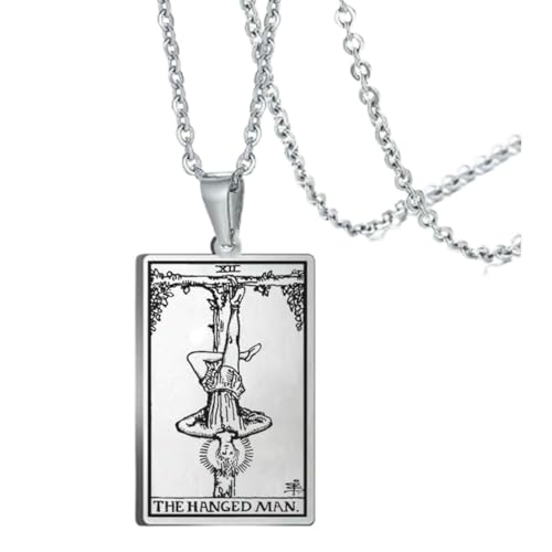 fycouyee Mode Vintage Muster Tarot Halskette Edelstahl Männer und Frauen quadratische Anhänger Stahl Halskette von fycouyee
