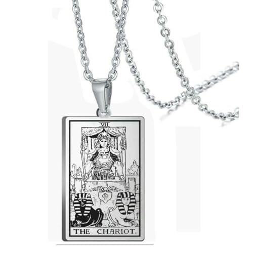 fycouyee Mode Vintage Muster Tarot Halskette Edelstahl Männer und Frauen quadratische Anhänger Stahl Halskette von fycouyee