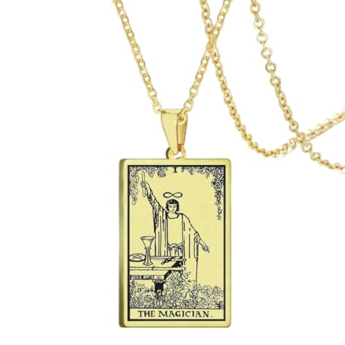 fycouyee Mode Vintage Muster Tarot Halskette Edelstahl Mann und Frau Quadratischer Anhänger Gold Halskette von fycouyee
