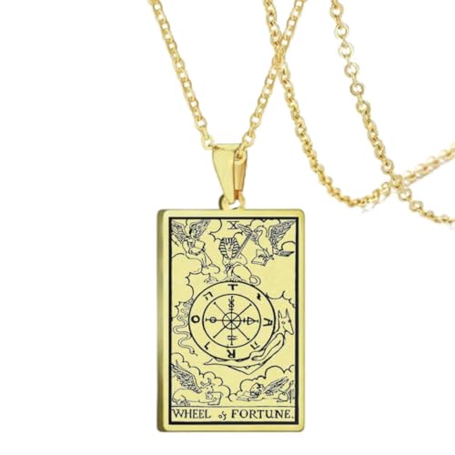 fycouyee Mode Vintage Muster Tarot Halskette Edelstahl Mann und Frau Quadratischer Anhänger Gold Halskette von fycouyee
