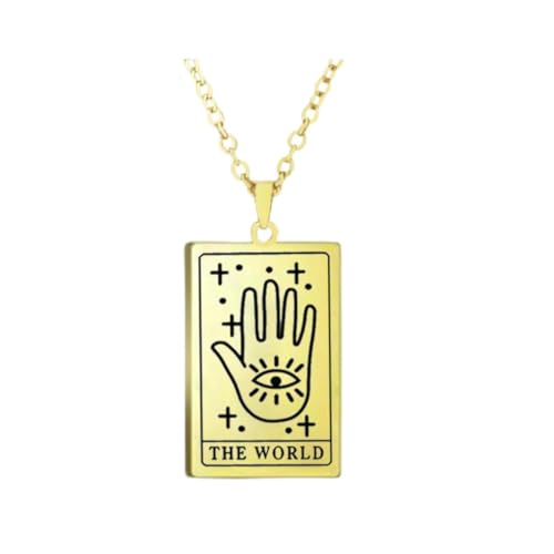 fycouyee Mode Vintage Muster Tarot Halskette Edelstahl Quadratischer Anhänger für Männer und Frauen Gold Halskette von fycouyee