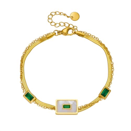 fycouyee Mode Vintage Smaragd Schale Quadrat Titan Stahl Accessoires Kette Armband von fycouyee