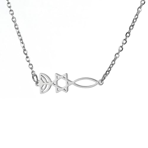 fycouyee Mode einfache individuelle Frau Hexagramm Fisch Anhänger Edelstahl Halskette von fycouyee