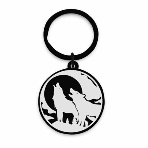 fycouyee Mondscheinnacht Wolf brüllt im Himmel Edelstahl Halskette Tierliebhaber Schlüsselanhänger von fycouyee