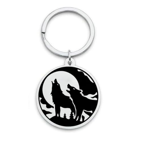 fycouyee Mondscheinnacht Wolf brüllt im Himmel Edelstahl Halskette Tierliebhaber Schlüsselanhänger von fycouyee