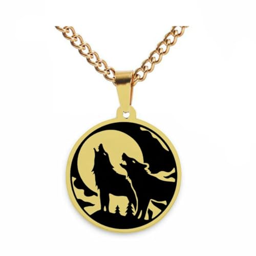 fycouyee Mondscheinnacht Wolf brüllt im Himmel Edelstahl Halskette Tierliebhaber Schlüsselanhänger von fycouyee