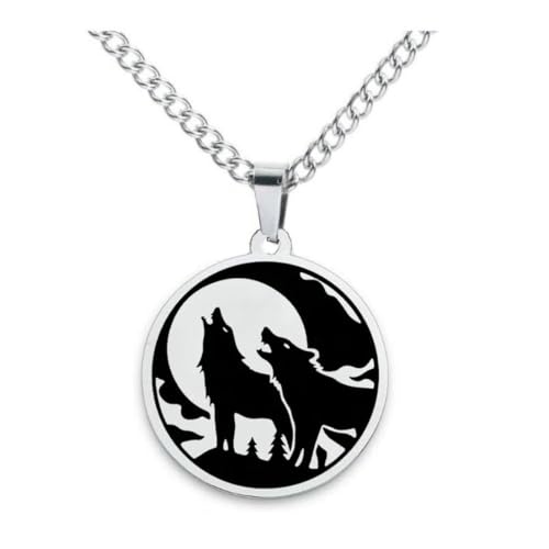 fycouyee Mondscheinnacht Wolf brüllt im Himmel Edelstahl Halskette Tierliebhaber Schlüsselanhänger von fycouyee