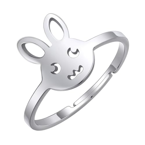 fycouyee Niedliches Tier Kaninchen Edelstahl Ring Frau Verstellbarer Ring Schmuck von fycouyee