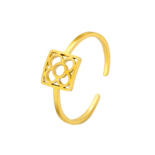 fycouyee Nischendesign Vintage hohles vierblättriges Kleeblatt, Öffnung, verstellbarer Ring aus Edelstahl von fycouyee