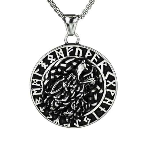 fycouyee Nordic Vintage Herren Anhänger Edelstahl keltische Wolf Runavon Halskette von fycouyee