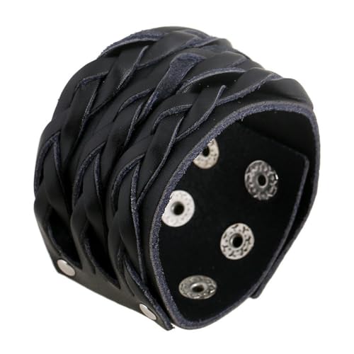 fycouyee Ornament Punk breites Leder Rindsleder Armband gewebtes Vintage Leder Armband von fycouyee