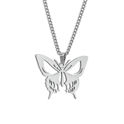 fycouyee Persönlichkeit Innovation dunkle Unisex-Stil Schmetterling Schädel Titan Stahl Halskette von fycouyee