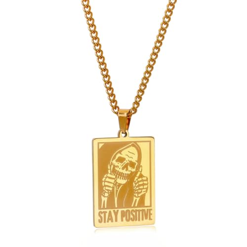 fycouyee Persönlichkeit Kreative Edelstahl Square Skull Anhänger Halskette Titan Stahl Hip Hop Mann und Frauen Schädel Halskette von fycouyee