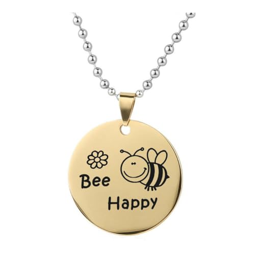 fycouyee Persönlichkeit Kreativer Brief Glücklich Edelstahl Halskette Anhänger Biene Schmuck Schlüsselanhänger von fycouyee