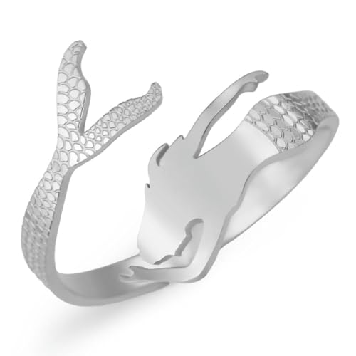 fycouyee Persönlichkeit Meerjungfrau Damen Schmuck Mode Edelstahl Verstellbarer Offener Ring von fycouyee
