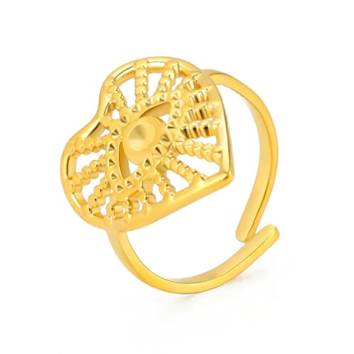 Persönlichkeit Mode Edelstahl Frau Herz Brille Offener Ring Schmuck Luxus von fycouyee