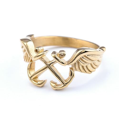 fycouyee Persönlichkeit Punk Anker Flügel Unisex Titan Ring von fycouyee