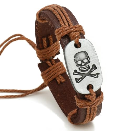 fycouyee Persönlichkeit handgewebte Vintage Rindsleder Armbänder Totenköpfe Herrenschmuck von fycouyee