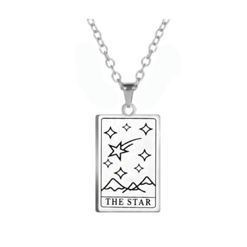 Personalisierter kreativer Anhänger Tarot Halskette Vintage Muster Halskette Edelstahl quadratischer Anhänger für Männer und Frauen von fycouyee