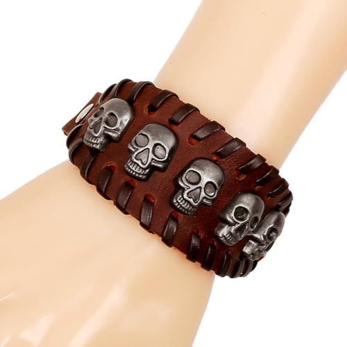 fycouyee Punk Lederarmband Vintage geflochtener Totenkopf Rindsleder Armband Sternschmuck von fycouyee