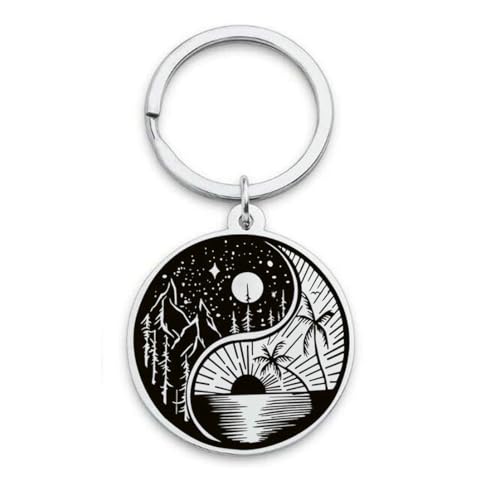 fycouyee Reiseliebhaber Yin und Yang Muster Schlüsselanhänger Stern Mond Sonne Edelstahl Halskette von fycouyee