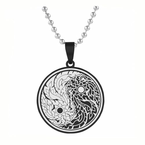 fycouyee Retro Hip Hop Schwarz Baum des Lebens Schlüsselanhänger Yin und Yang Formation Diagramm Edelstahl Herren Halskette von fycouyee