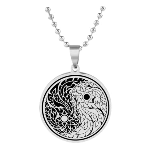 fycouyee Retro Hip Hop Schwarz Baum des Lebens Schlüsselanhänger Yin und Yang Formation Diagramm Edelstahl Herren Halskette von fycouyee