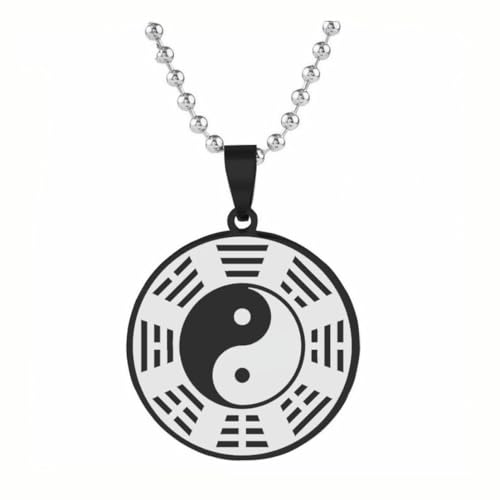 fycouyee Retro Hipster Tai Chi Edelstahl Schlüsselanhänger Bagua Formation Figur Runder Anhänger Schwarze Halskette von fycouyee