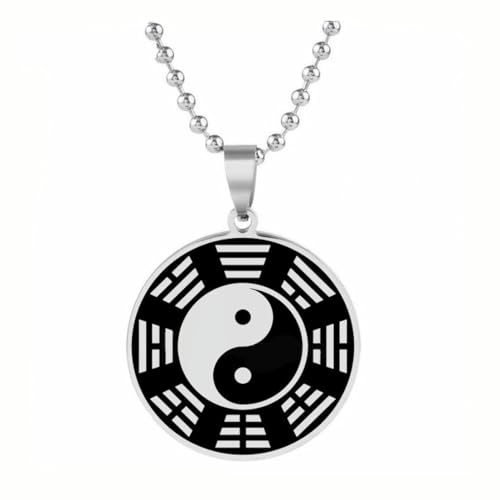 fycouyee Retro Hipster Tai Chi Edelstahl Schlüsselanhänger Bagua Formation Figur Runder Anhänger Schwarze Halskette von fycouyee