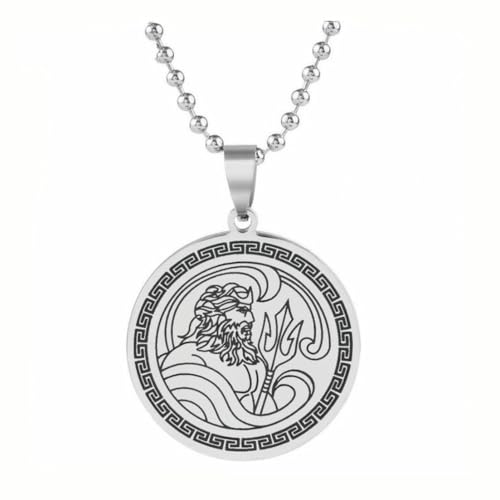 fycouyee Retro Mann Schlüsselanhänger Antiker griechischer Meeresgott Poseidon Anhänger Halskette Edelstahl Halskette von fycouyee