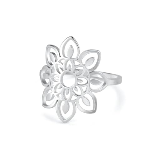 fycouyee Retro minimalistisch schmuck blume design mode geometrische ästhetik hohle spitze edelstahl ring von fycouyee