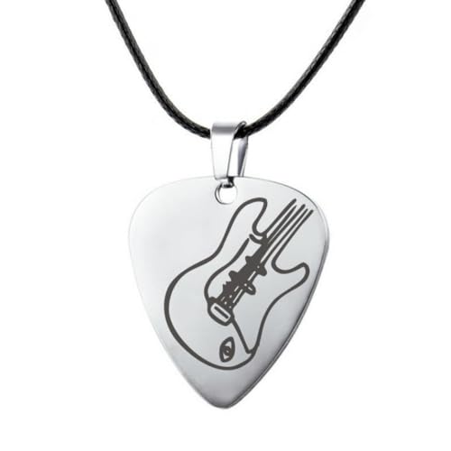 fycouyee Rockmusik Gitarre Plektrum Anhänger Schlüsselanhänger Edelstahl Herz Halskette Leder Seilkette von fycouyee