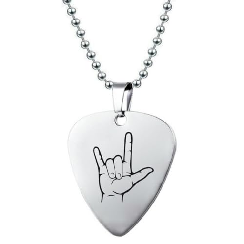 fycouyee Roll LOVE Geste Halskette Edelstahl Gitarre Pick Halskette Schlüsselanhänger von fycouyee