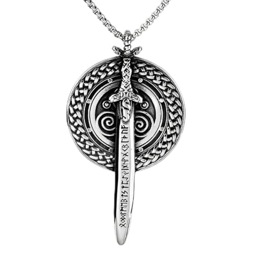 fycouyee Schmuck Anhänger Herren Edelstahl Halskette Vintage Wikinger Schild Schwert von fycouyee