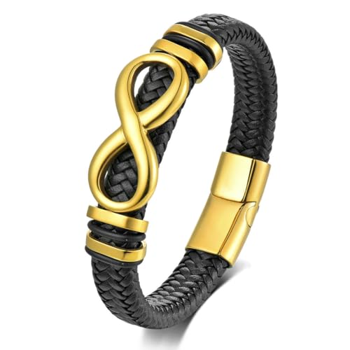 fycouyee Schmuck Herren Hand Ornament Edelstahl Unendlichkeit Symbol Figur 8 Leder Armband von fycouyee