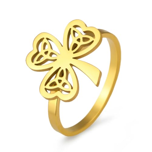 fycouyee Schmuck Mode Edelstahl hohler keltischer Knoten dreiblättriger Grasring für Frauen fycouyee Schmuck Mode Edelstahl hohler keltischer Knoten dreiblättriger Grasring für Frauen von fycouyee