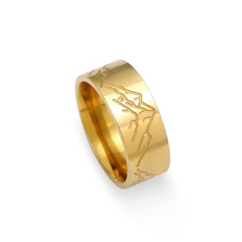 fycouyee Schmuck Mode Ring Geometrische Ästhetik 18k plattiert Mountain Line 8MM Edelstahl Ring von fycouyee